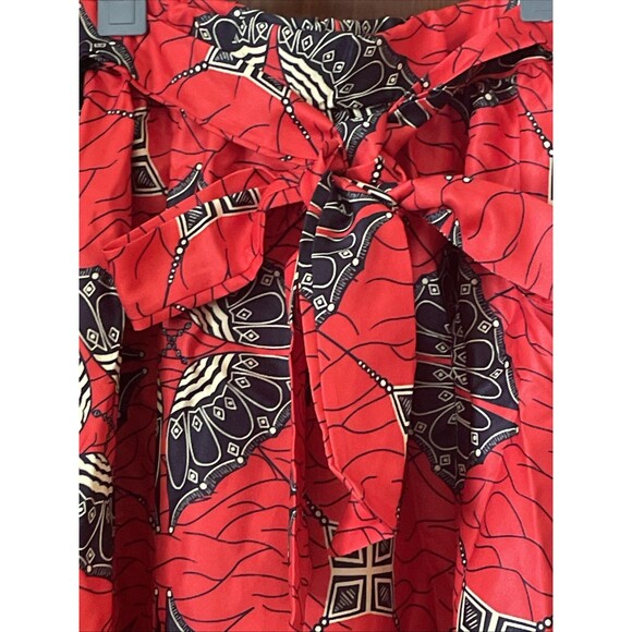 Women's African Print Midi Skirt Tie Bow Size 14 Red Black Gold - Picture 2 of 5